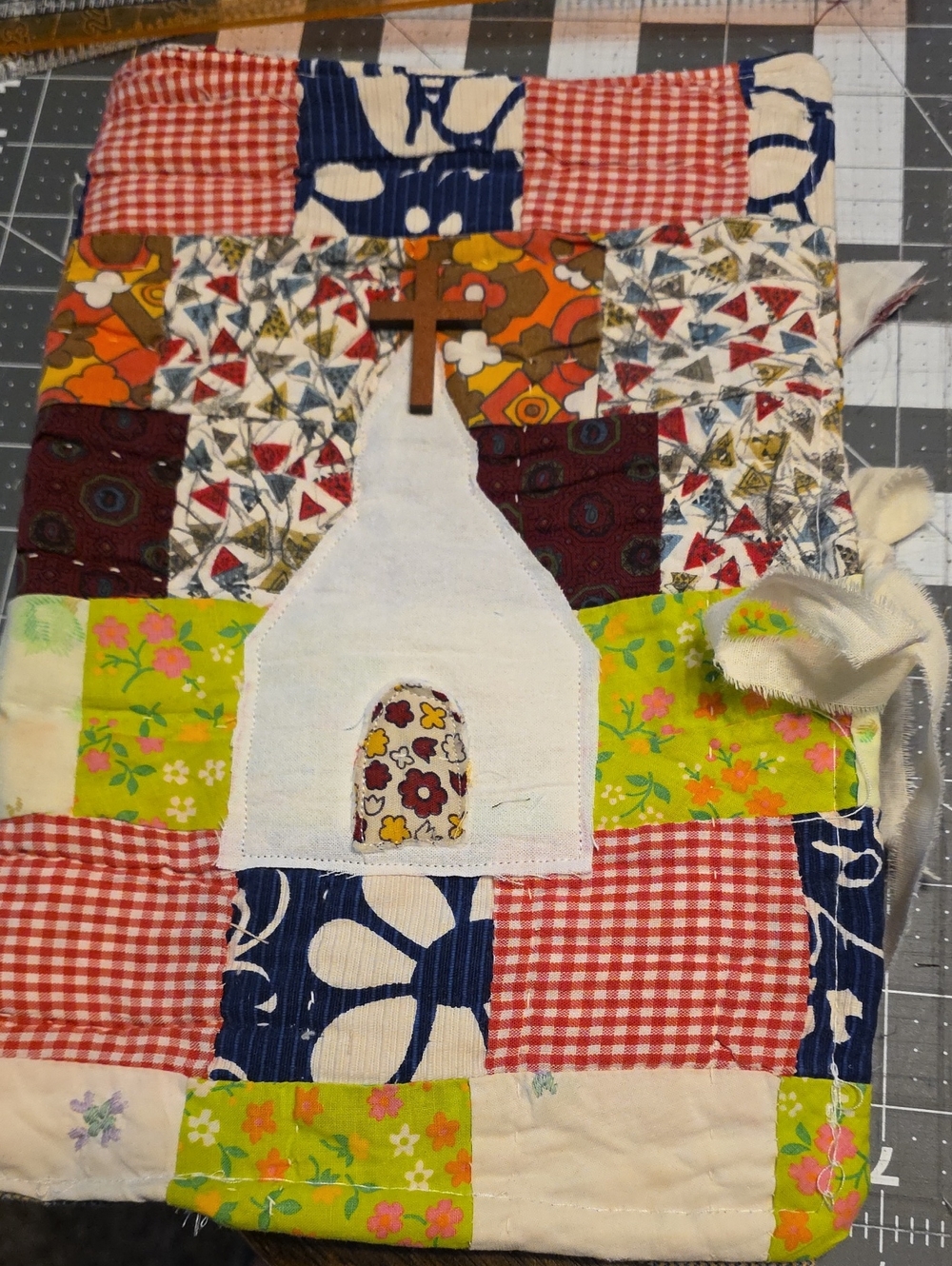 Handmade Patchwork Quilt Bible/Book Cover in Multicolor. 11x7
